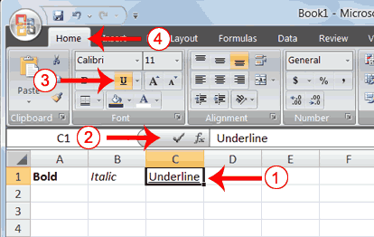 how to add underline in excel