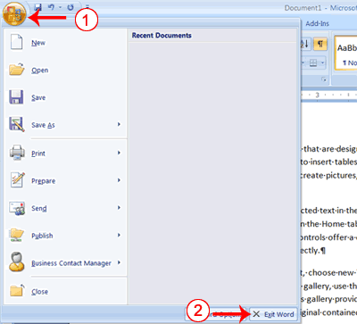 word microsoft exit windows 2007 office appears button word2007 familiar getting close menu training which baycongroup