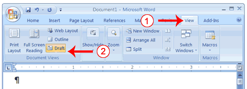 how to switch to draft view in word 2013