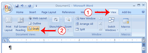 remove draft view in word