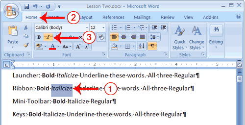 where to find italics in microsoft word