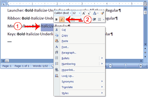 how to write in italics in microsoft word