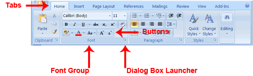 four parts of microsoft word ribbon